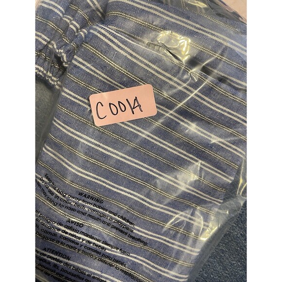 Love Riche | Off Shoulder Mini A-Line Dress Striped Linen‎ Cotton Blue | Medium - Picture 12 of 12